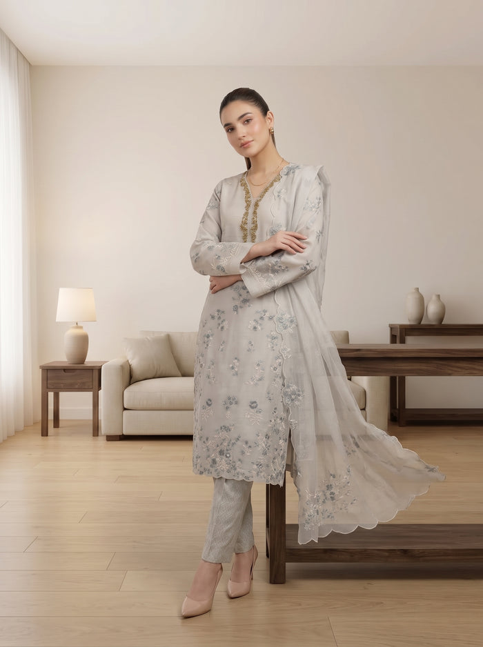 ARIBA 3pcs Stitched Fancy Emb Khaddi [D-5844]