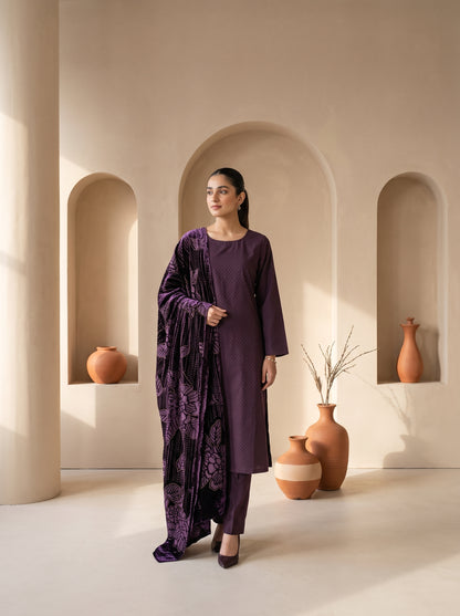 ZAUQ 3pcs Un-Stitched Emb Dhanak [D-6649]