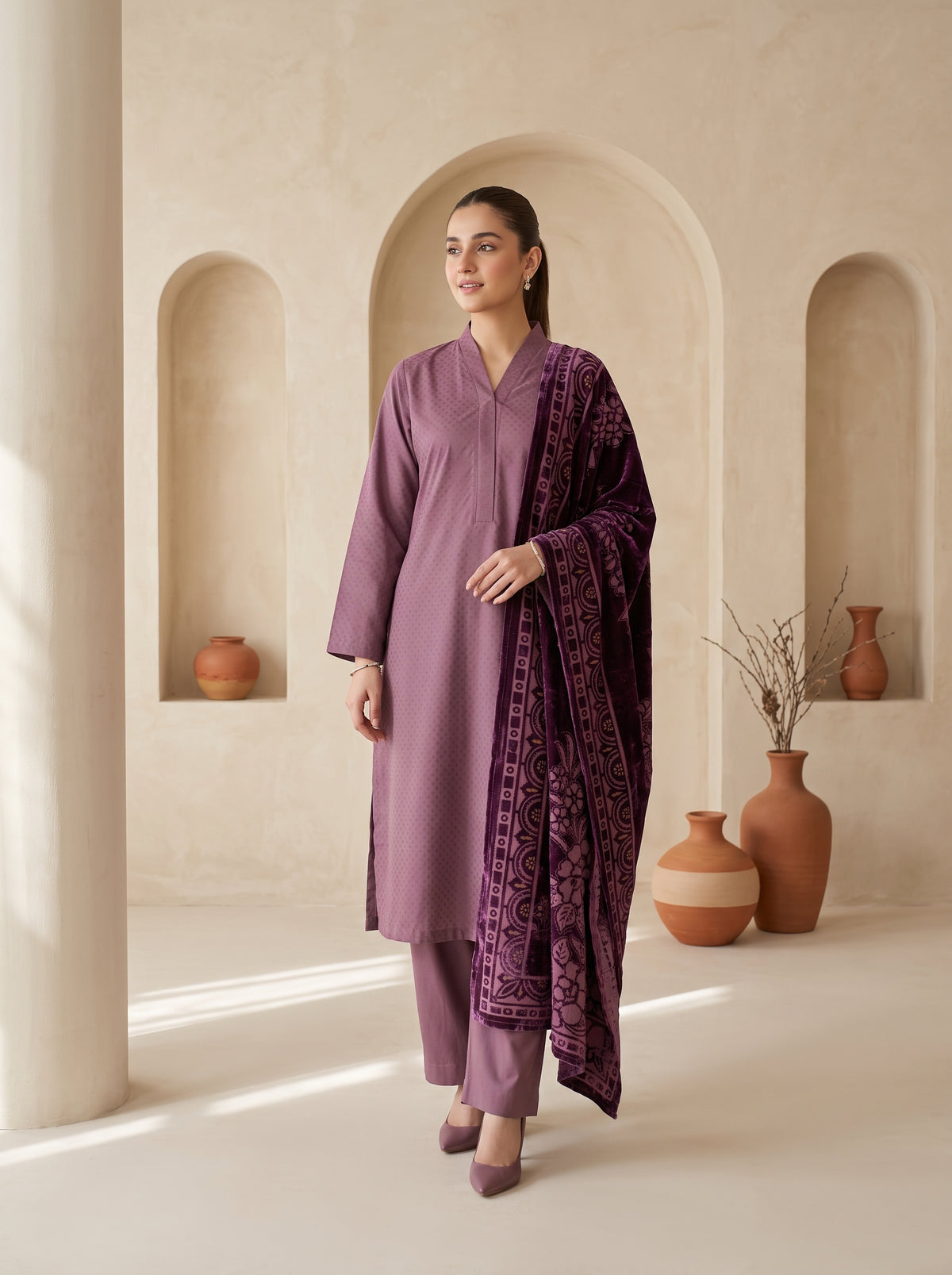 ZAUQ 3pcs Un-Stitched Emb Dhanak [D-6648]