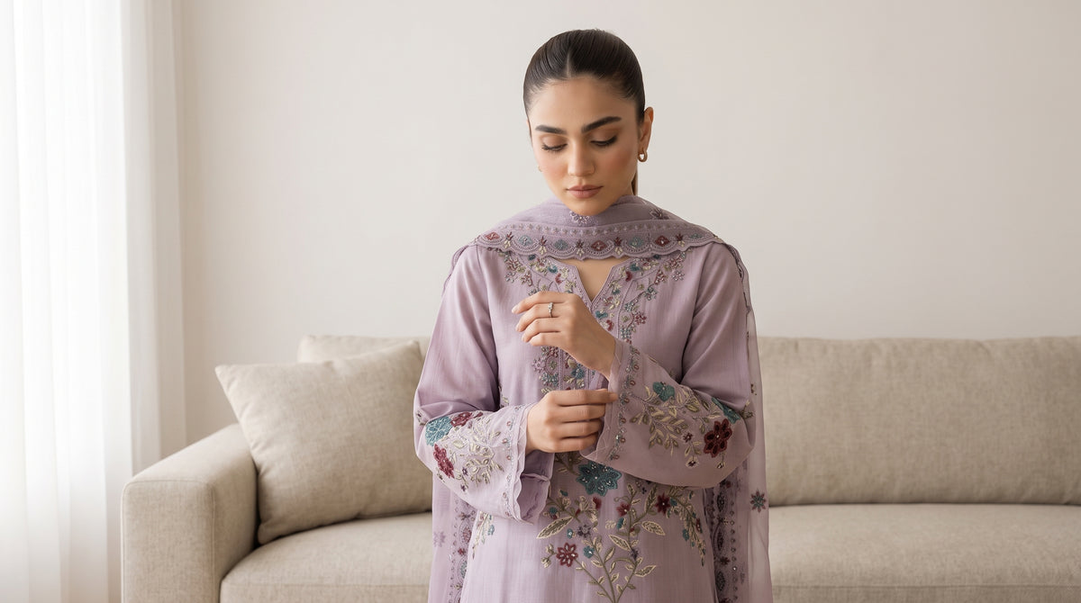 ARIBA 3pcs Stitched Fancy Emb Khaddi [D-5845]