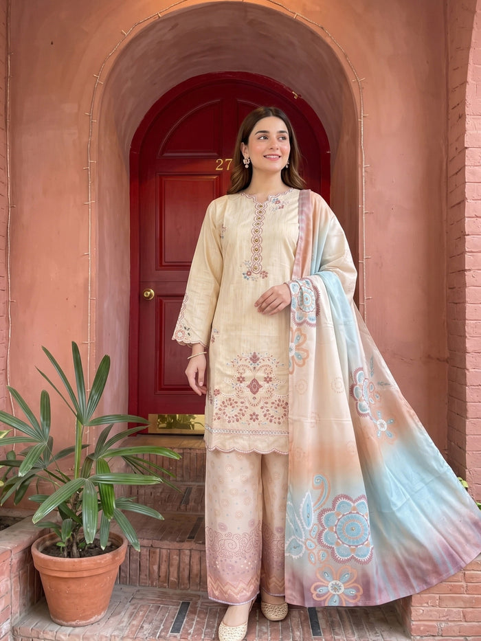 NAZIK 3pcs Stitched Emb Khaddi [D-1798]