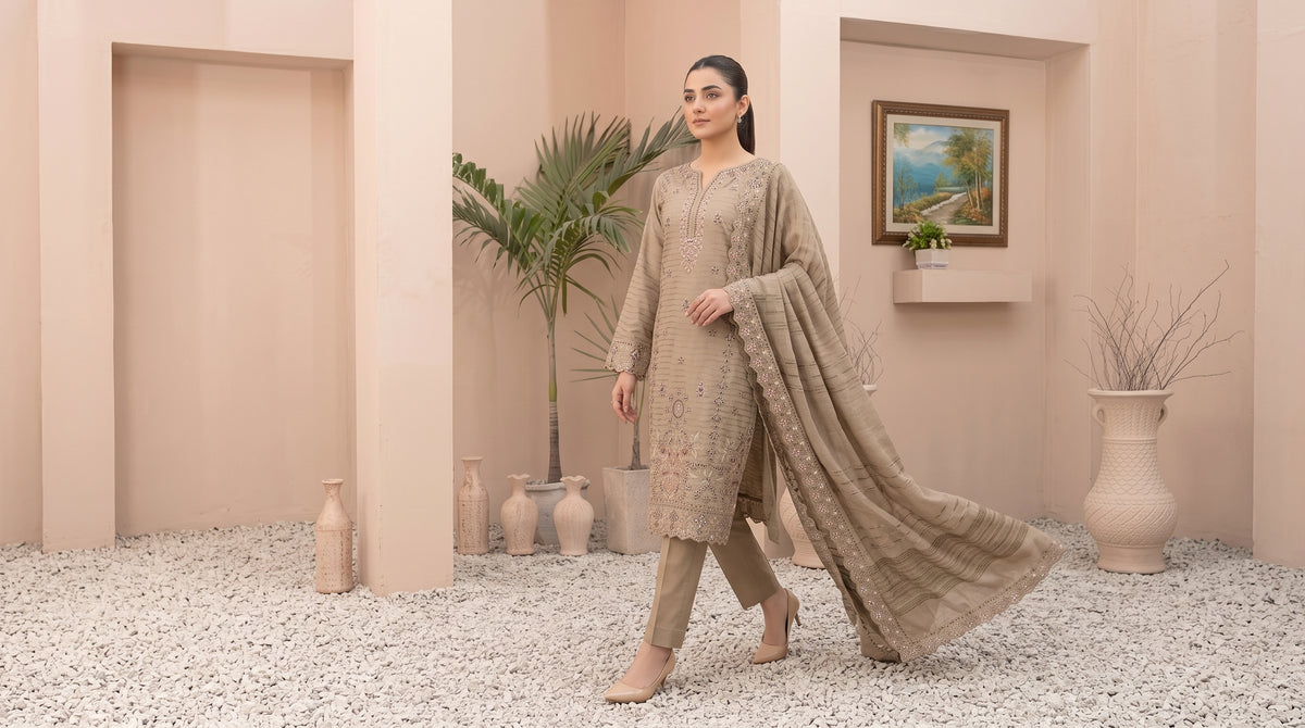 MEENA 3pcs Un-Stitched  Embroidered Dhanak [D-6306]