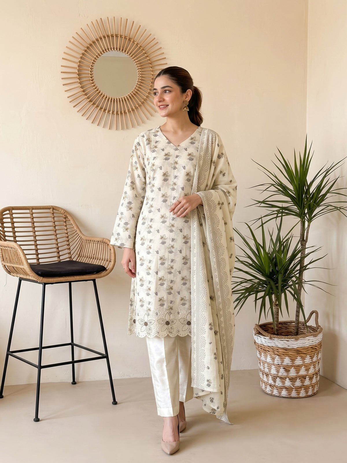 QAINAAT V2 3pcs Un-Stitched Emb Dhanak [D-6551]