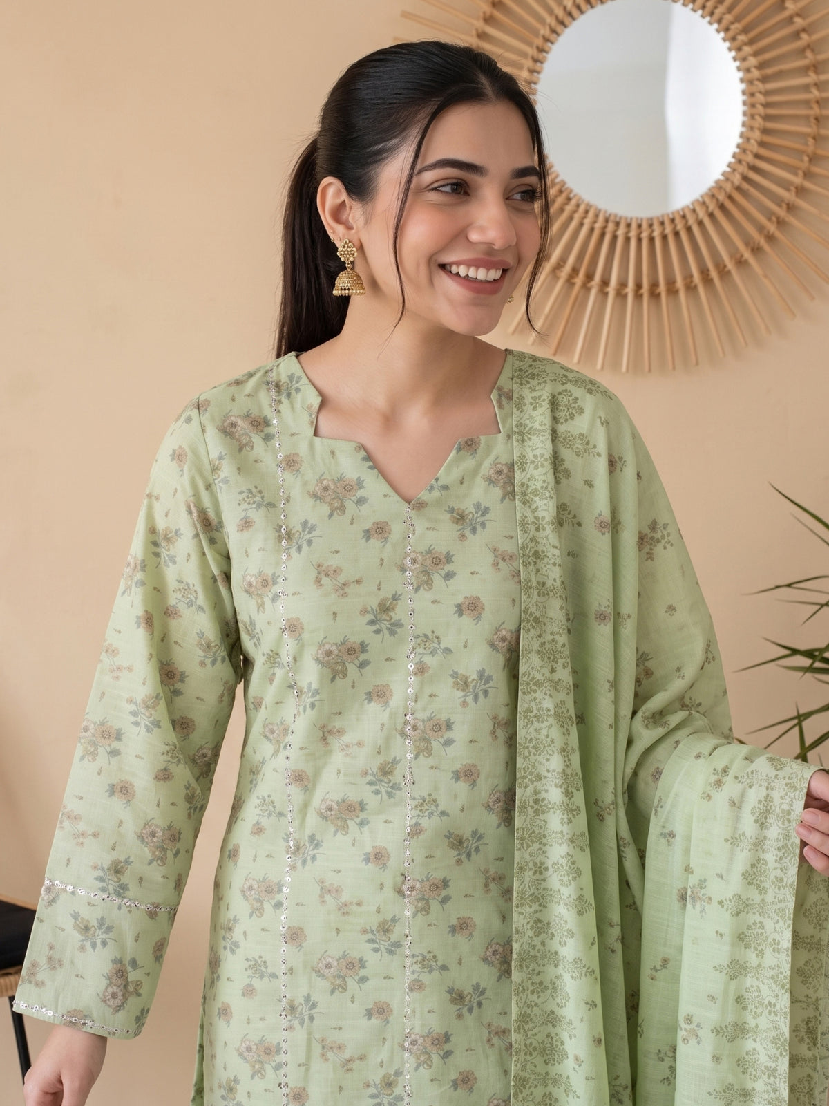 QAINAAT V1 3pcs Un-Stitched Emb Dhanak [D-6554]