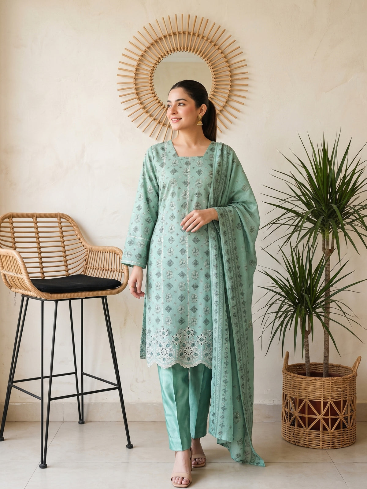 QAINAAT V2 3pcs Un-Stitched Emb Dhanak [D-6559]