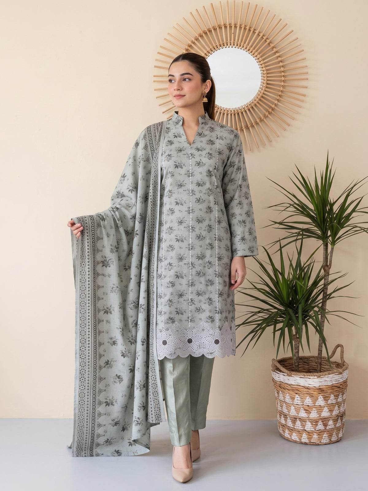 QAINAAT V1 3pcs Un-Stitched Emb Dhanak [D-6552]