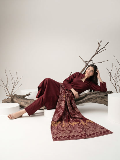 KHUWAISH 3pcs Un-Stitched Fancy Leather Peach [D-6261]