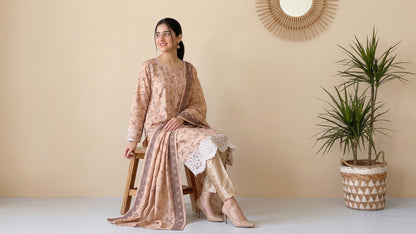 QAINAAT V2 3pcs Un-Stitched Emb Dhanak [D-6560]