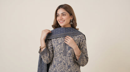 JHOOM 3pcs Stitched Printed Khaddar [D-6285]