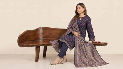 JHOOM 3pcs Stitched Printed Khaddar [D-6144]