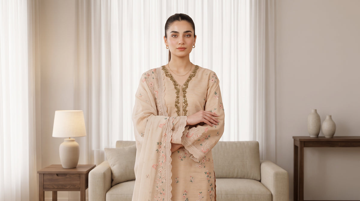 ARIBA 3pcs Stitched Fancy Emb Khaddi [D-5847]