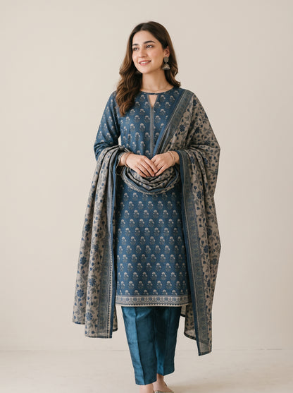 JHOOM 3pcs Stitched Printed Khaddar [D-6269]