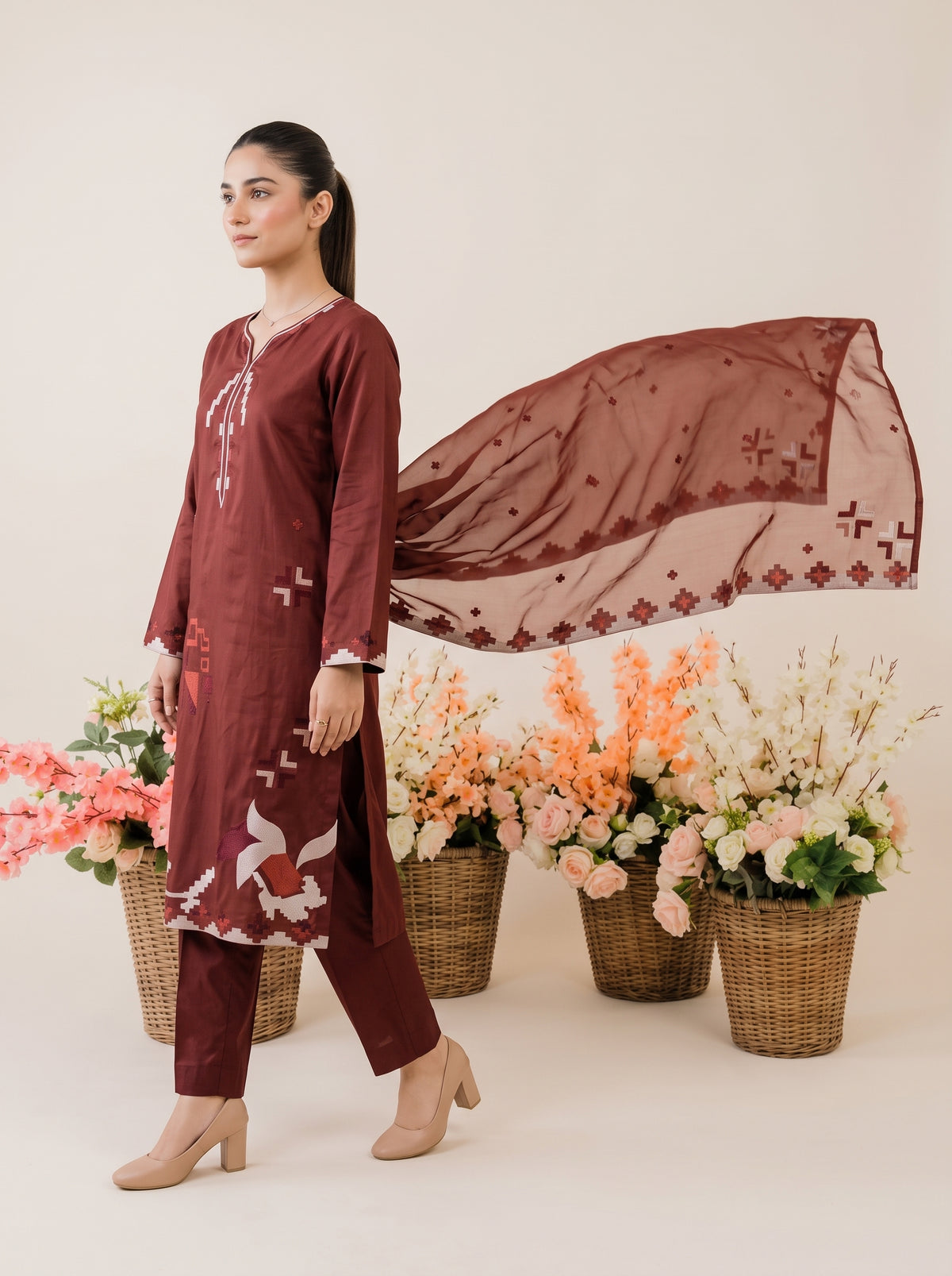 ZERANE 3pcs Un-Stitched Emb Viscose [D-5952]