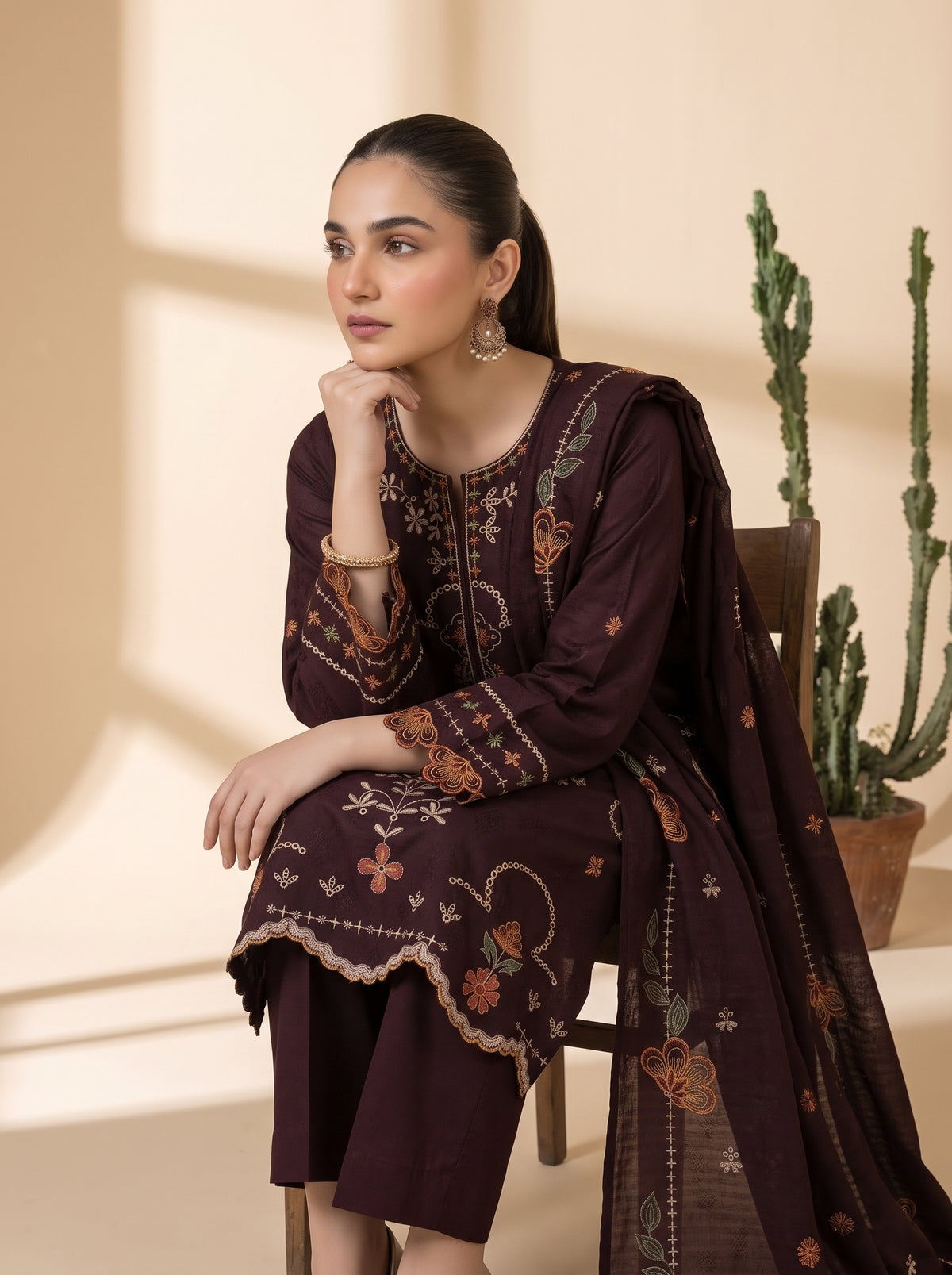 MARJAAN 3pcs Un-Stitched Emb Dhanak [D-5882]