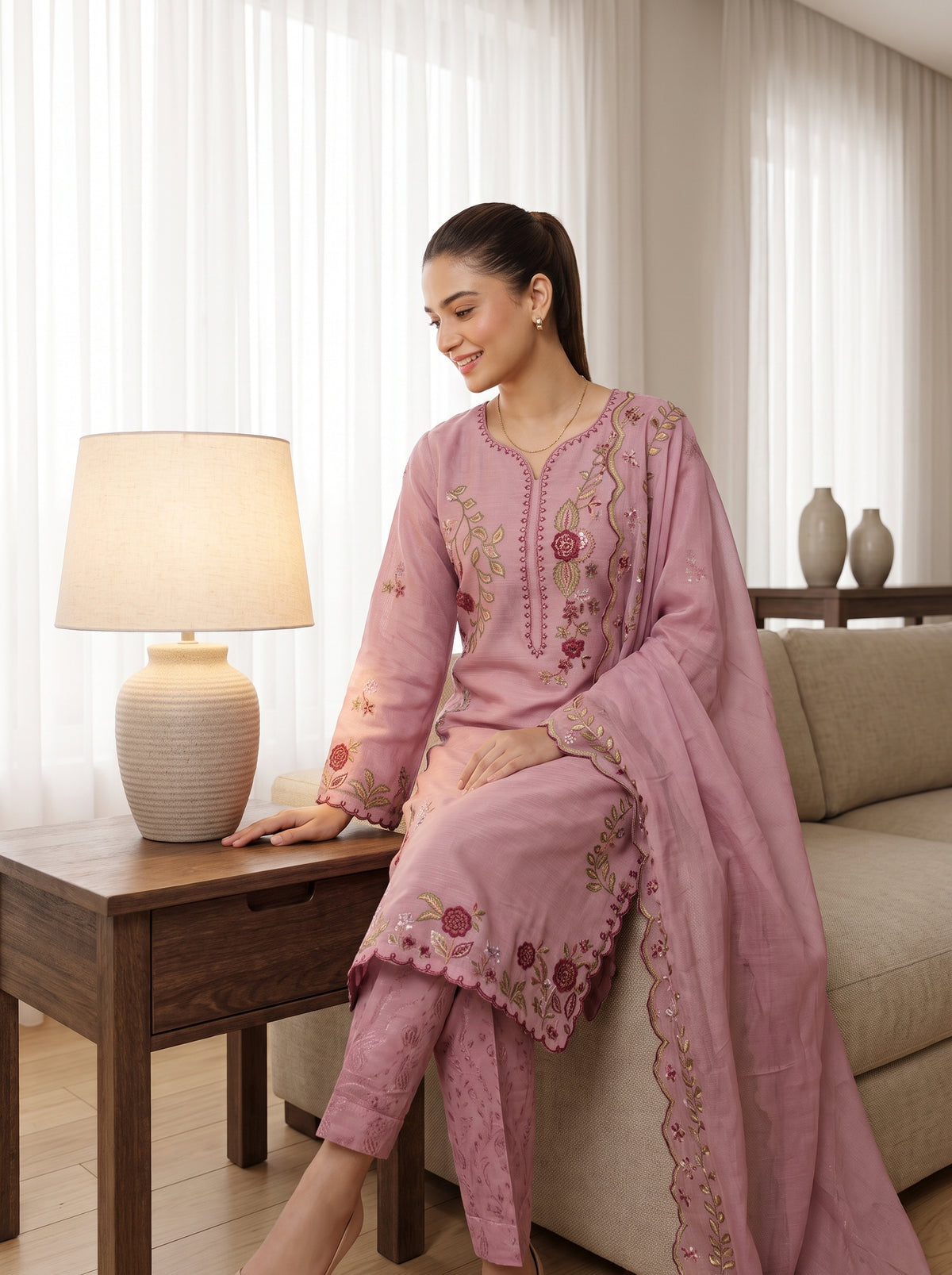 ARIBA 3pcs Stitched Fancy Emb Khaddi [D-5842]