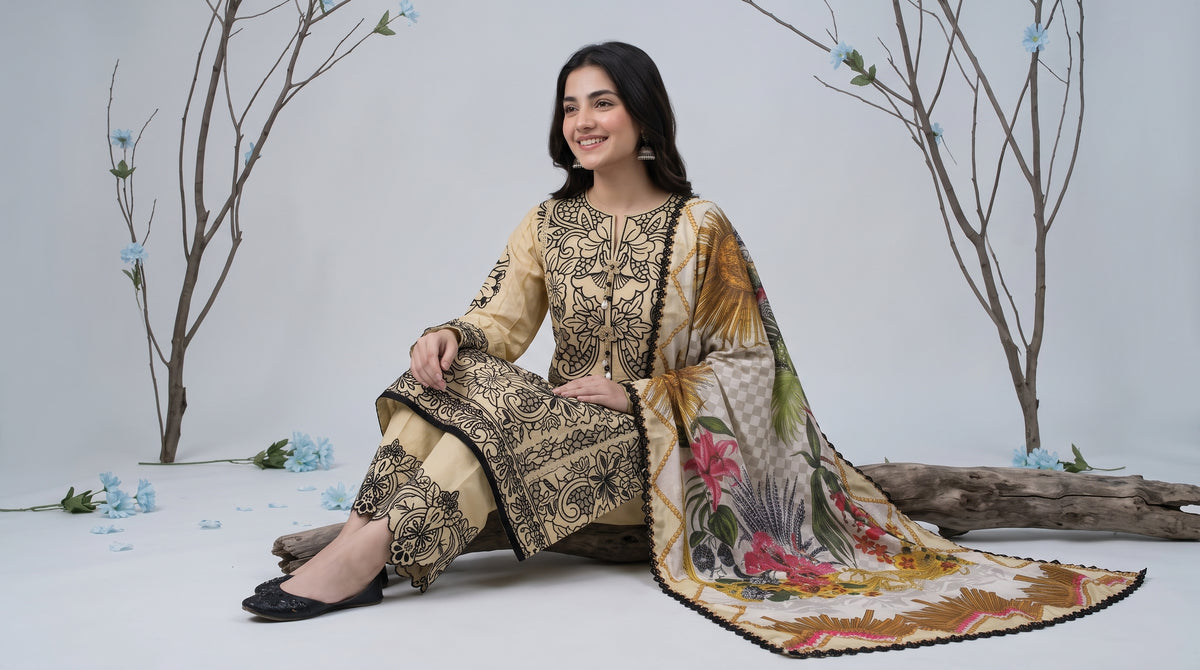 ZARAFAT 3pcs Semi-Stitched Emb Lawn [D-4814]