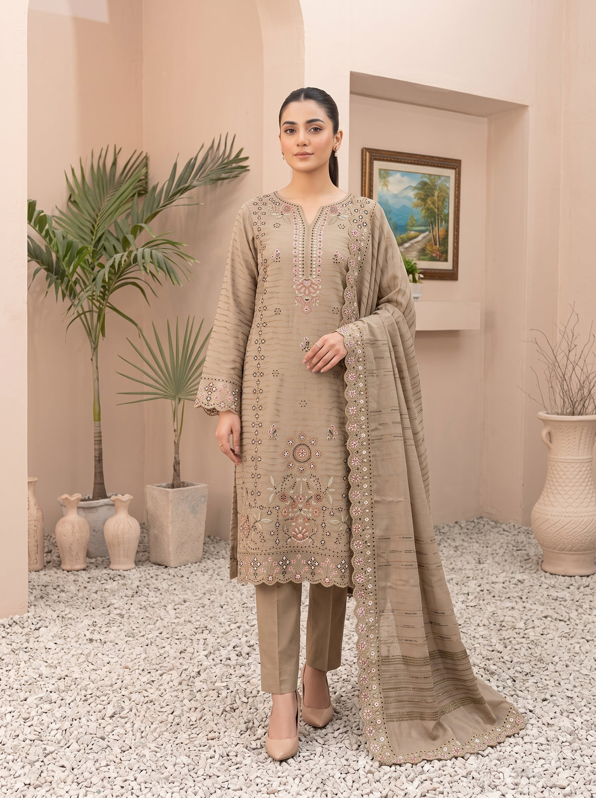 MEENA 3pcs Un-Stitched  Embroidered Dhanak [D-6306]