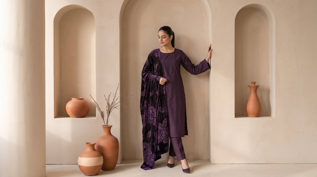 ZAUQ 3pcs Un-Stitched Emb Dhanak [D-6649]