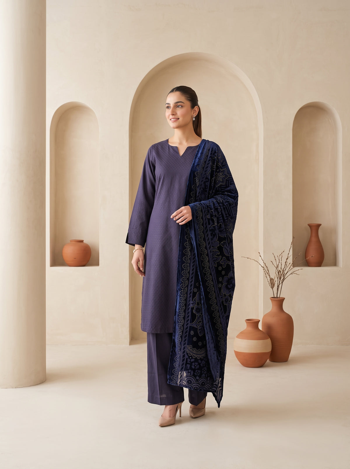 ZAUQ 3pcs Un-Stitched Emb Dhanak [D-6647]