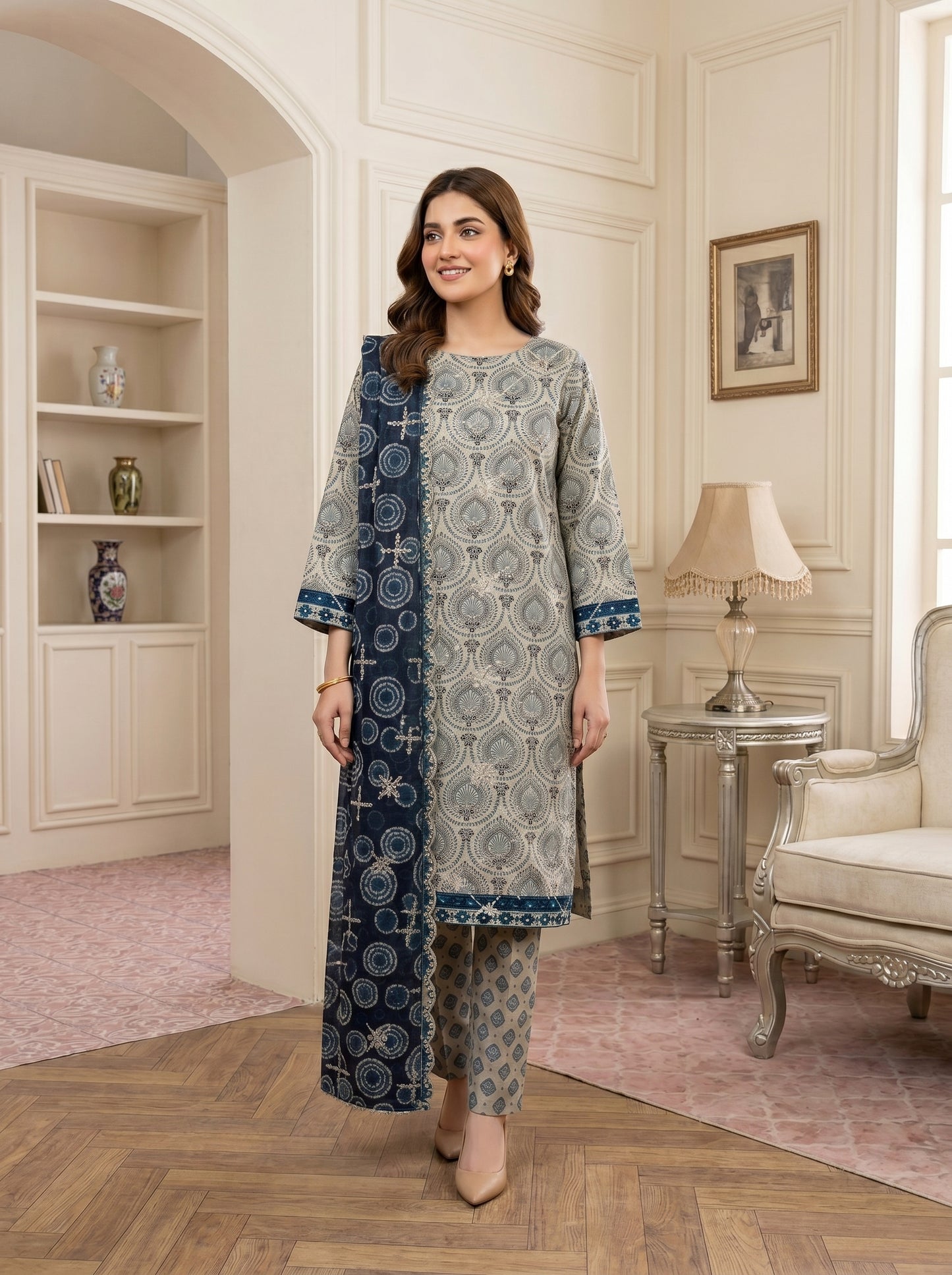 MARIUM 3pcs Un-Stitched Emb Printed Lawn [D-4140]