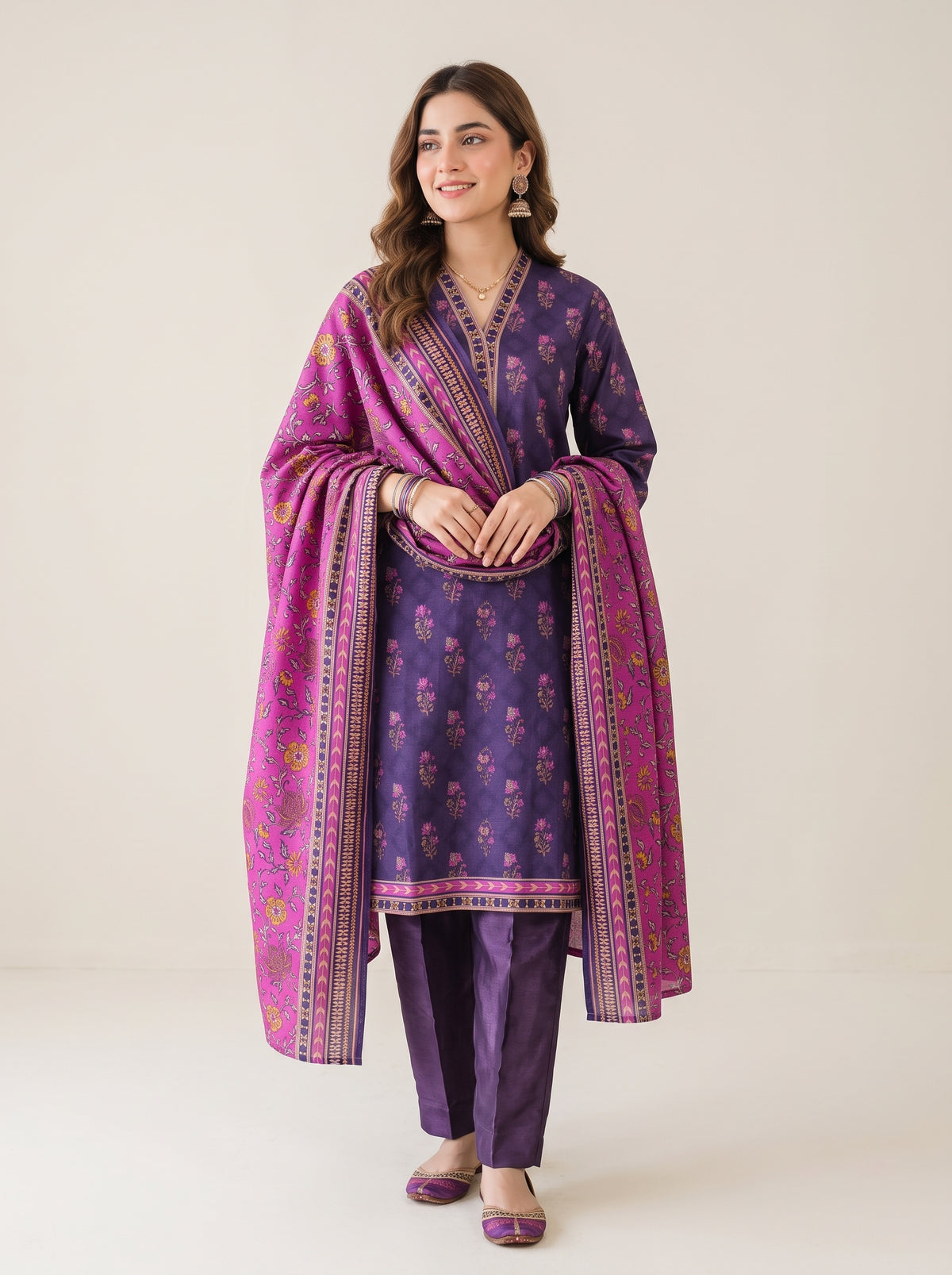 BAHAR 3pcs Stitched Printed Khaddar [D-6268]