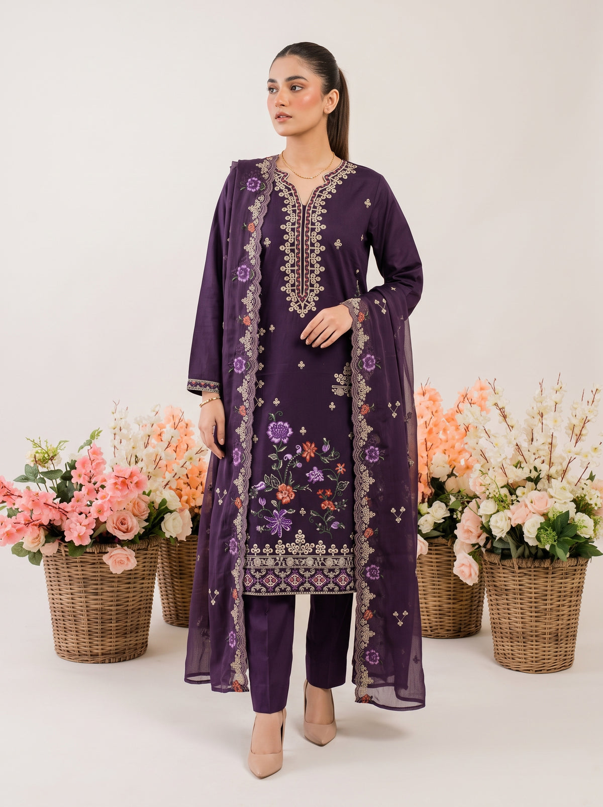 ZERANE 3pcs Un-Stitched Emb Viscose [D-5947]