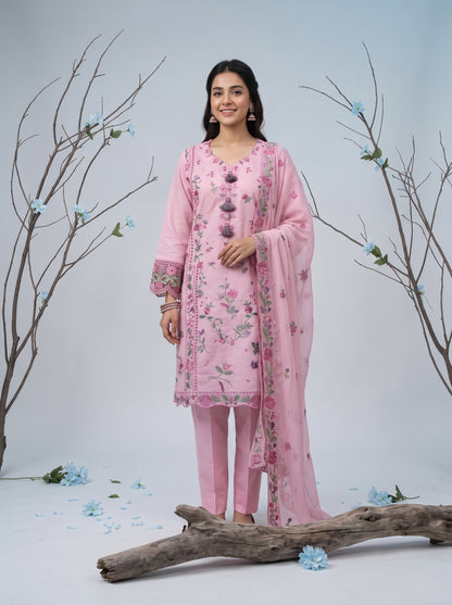 ZARAFAT 3pcs Semi-Stitched Emb Lawn [D-4818]