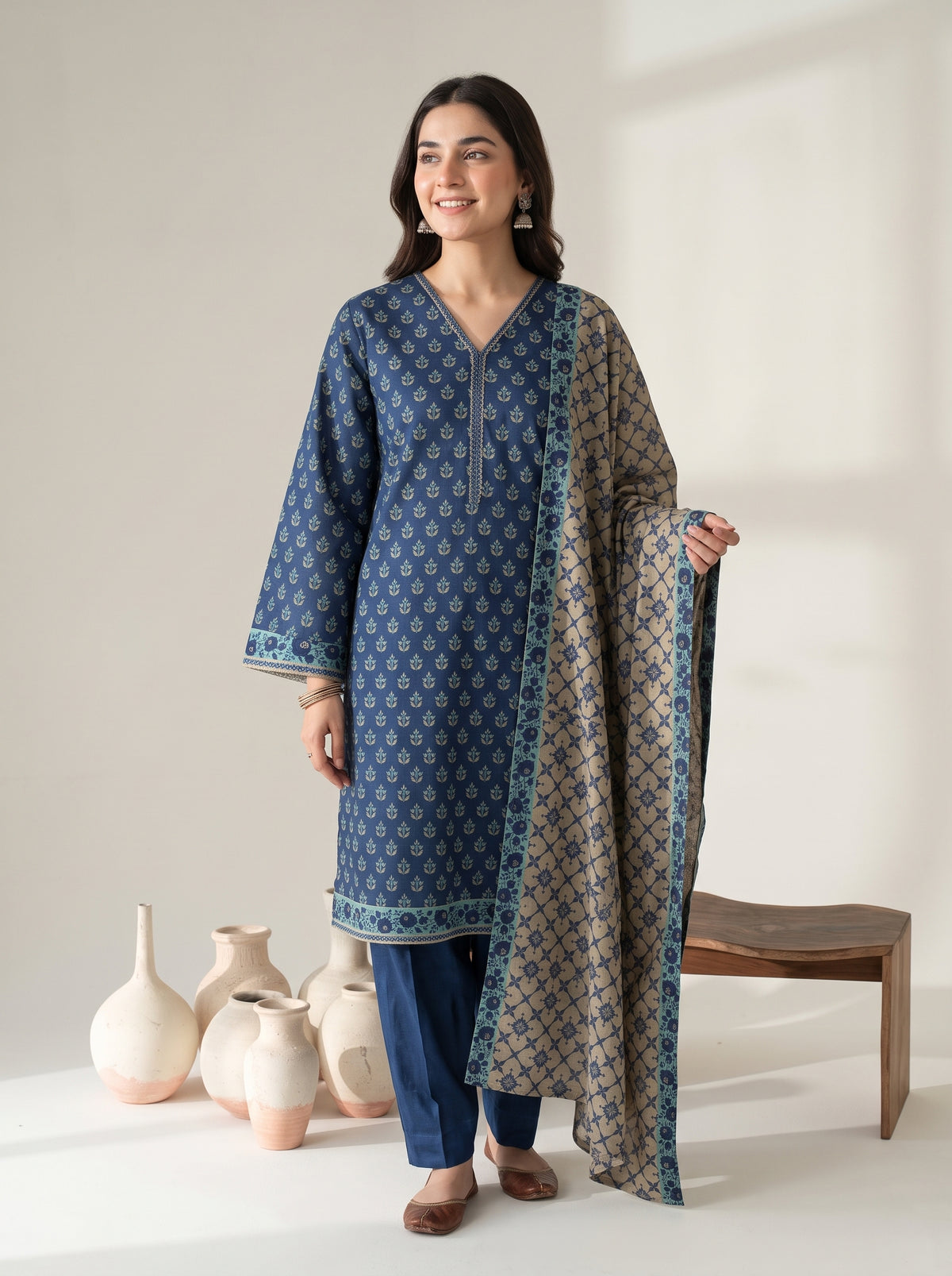 RESHAM 3pcs Un-Stitched Printed Khaddar [D-6268]
