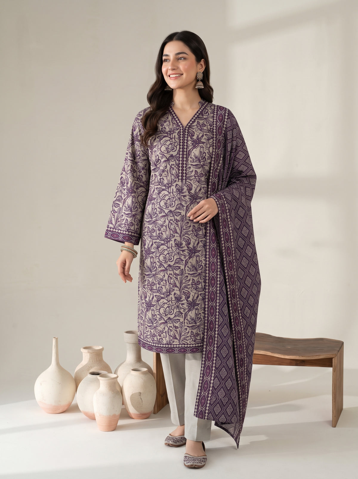 RESHAM 3pcs Un-Stitched Printed Khaddar [D-6282]