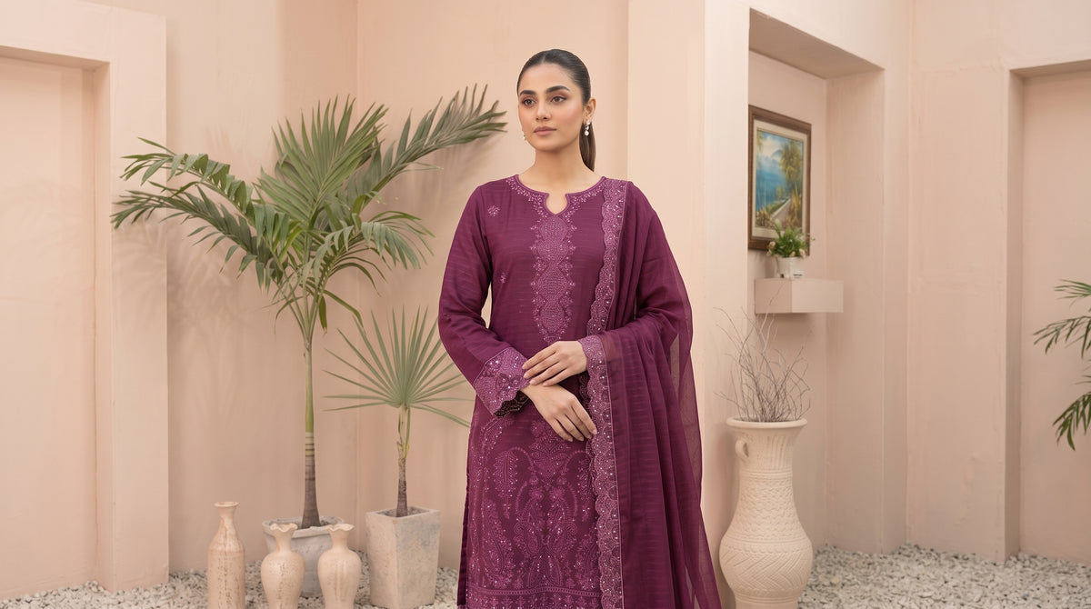 MEENA 3pcs Un-Stitched  Embroidered Dhanak [D-6305]
