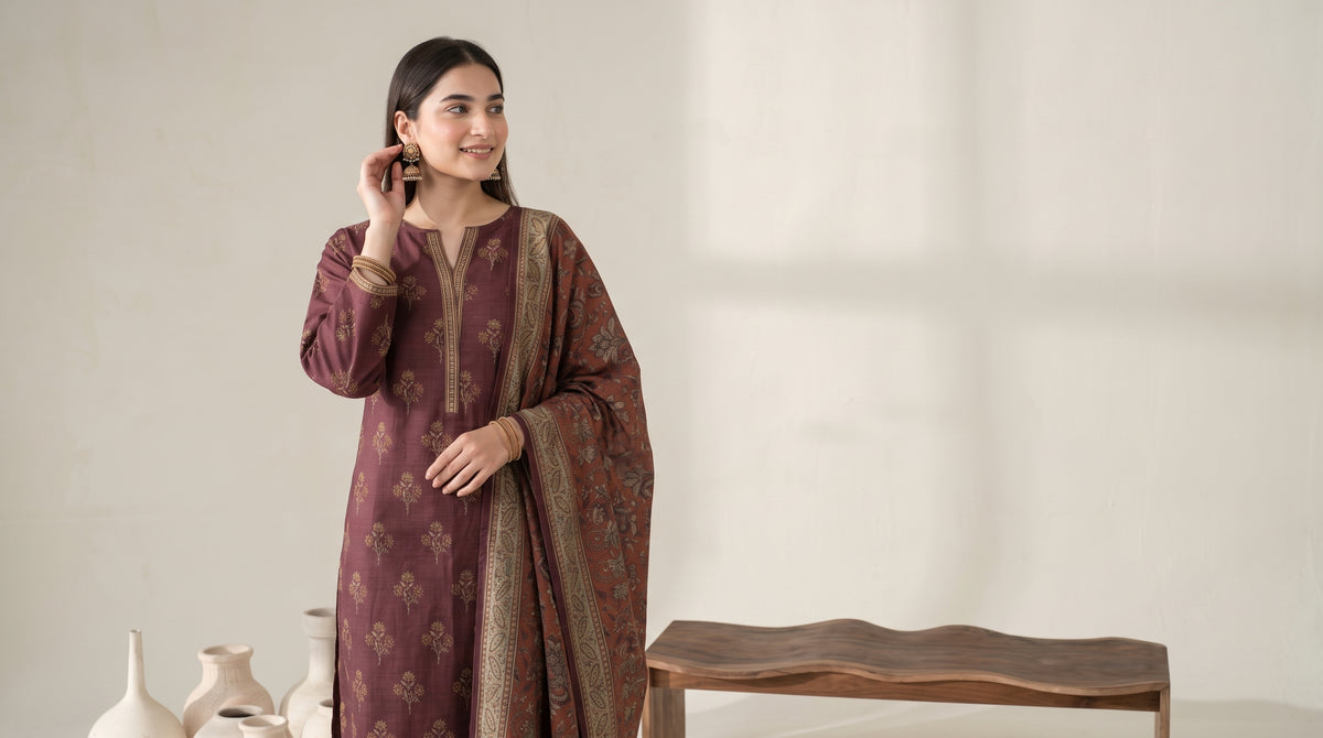 RESHAM 3pcs Un-Stitched Printed Khaddar [D-6272]