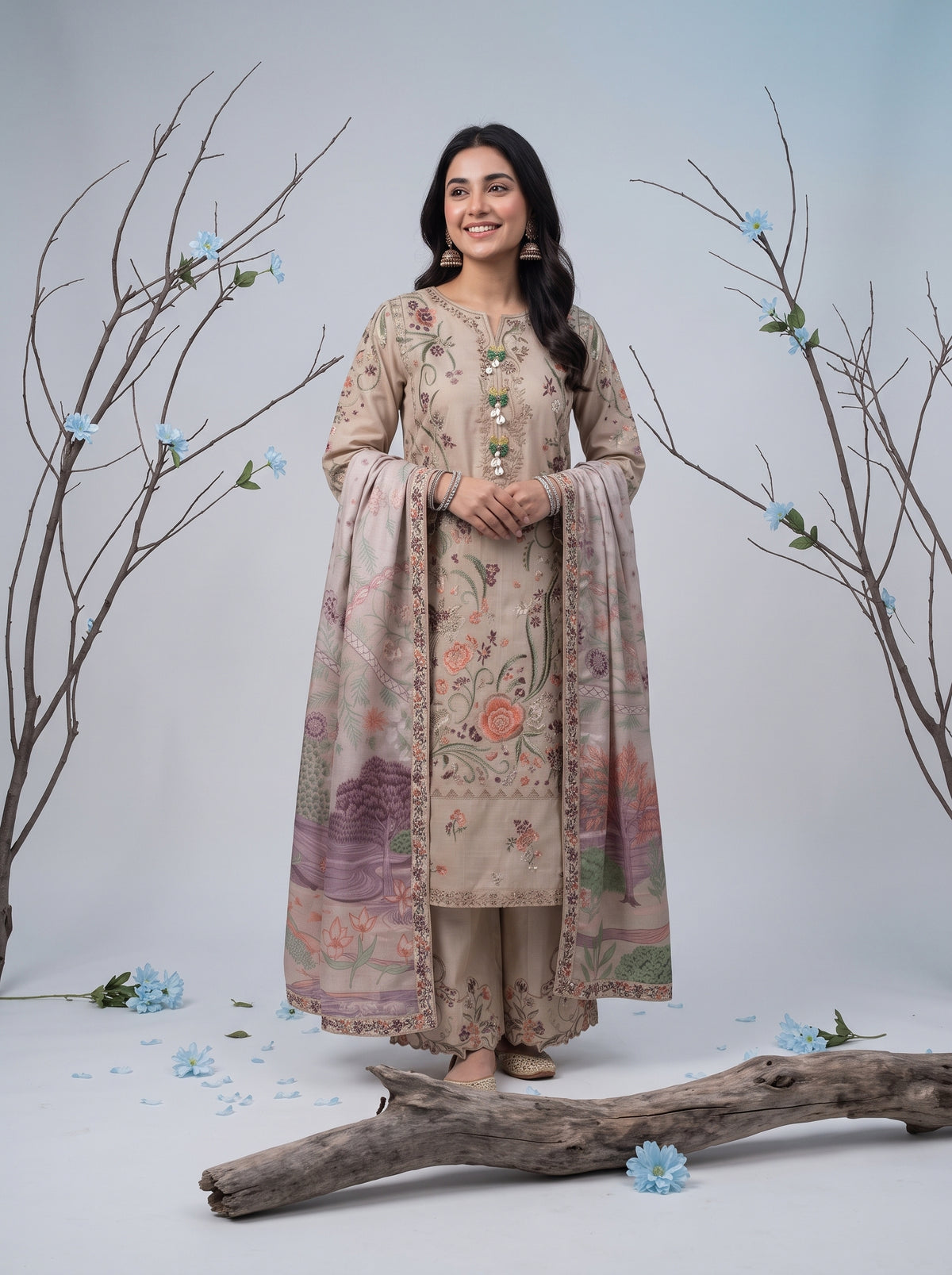 ZARAFAT 3pcs Semi-Stitched Emb Lawn [D-4817]