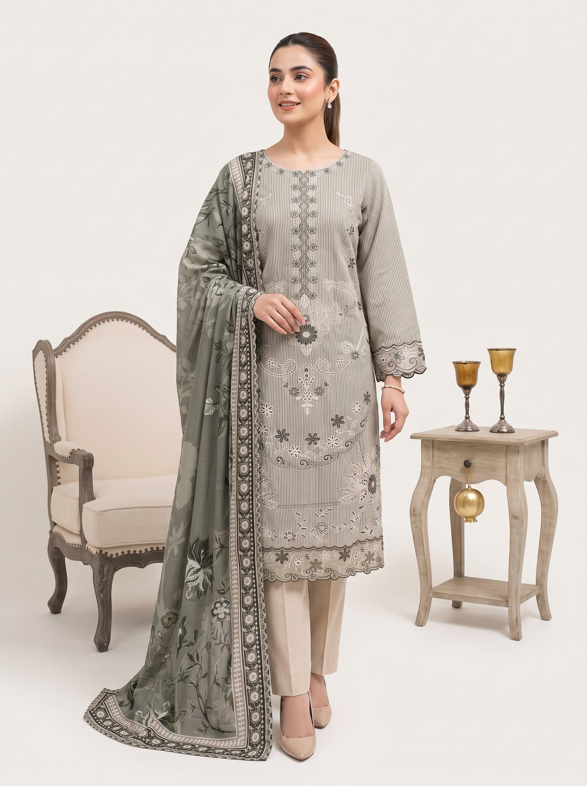 SOULAY 3pcs Un-Stitched Emb Viscose [D-6161]