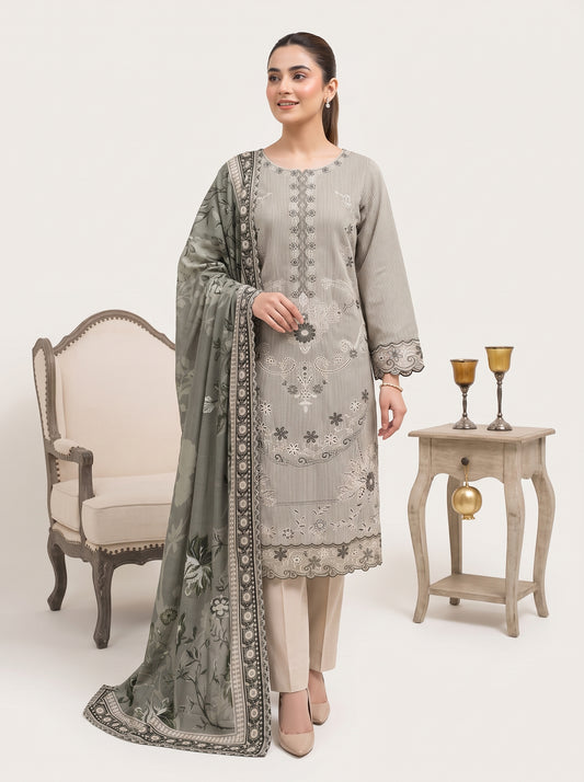 SOULAY 3pcs Un-Stitched Emb Viscose [D-6161]