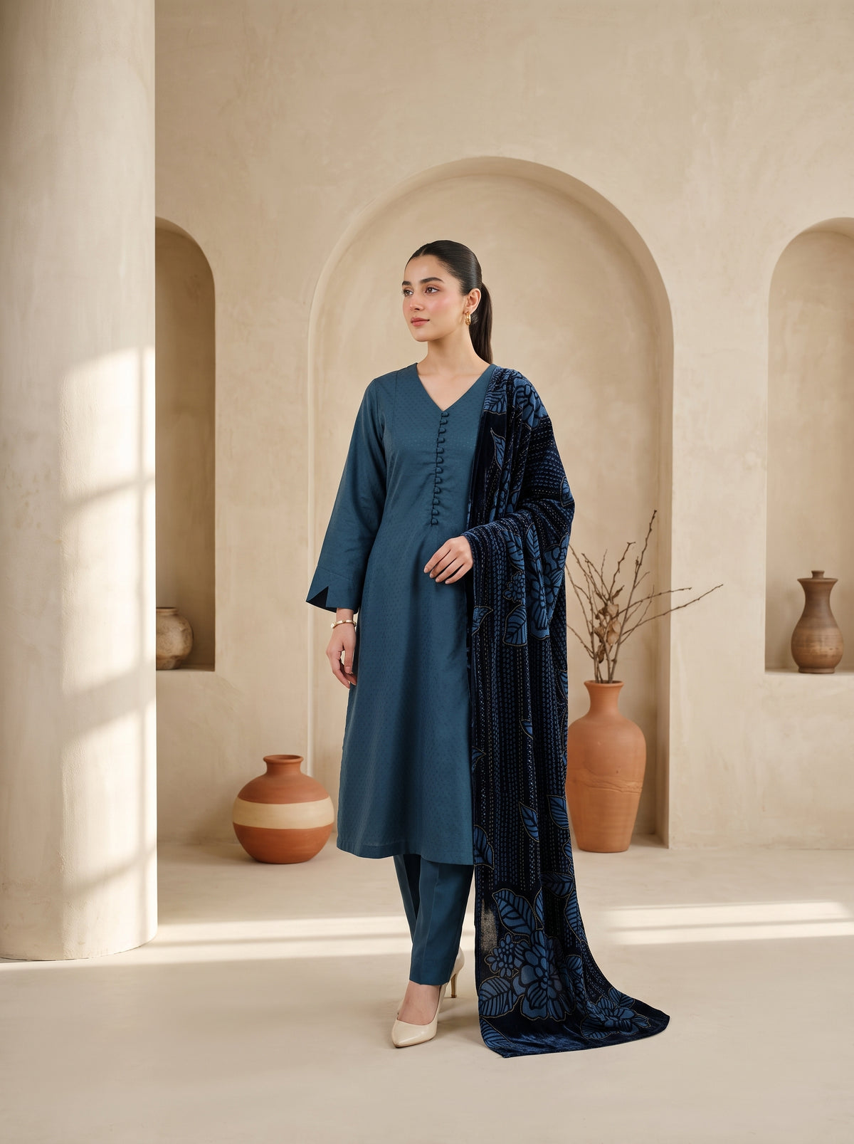 ZAUQ 3pcs Un-Stitched Emb Dhanak [D-6646]