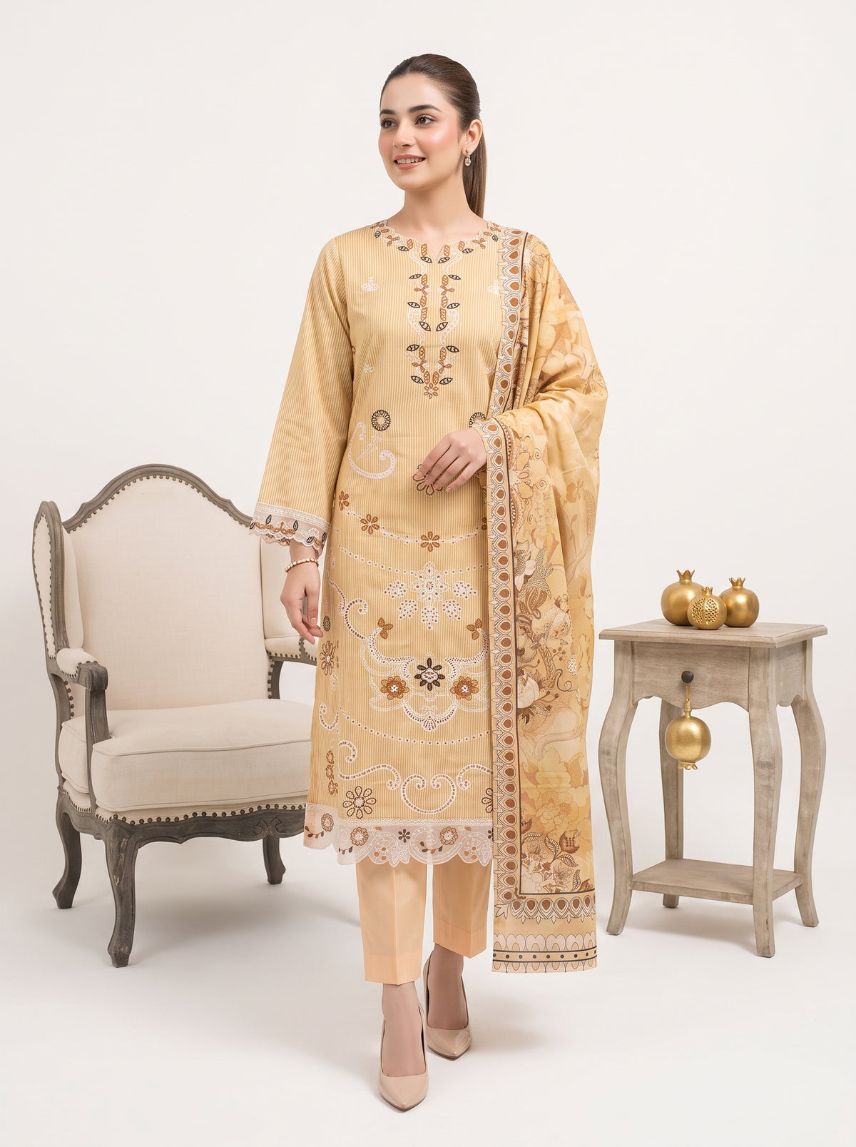 SOULAY 3pcs Un-Stitched Emb Viscose [D-6156]