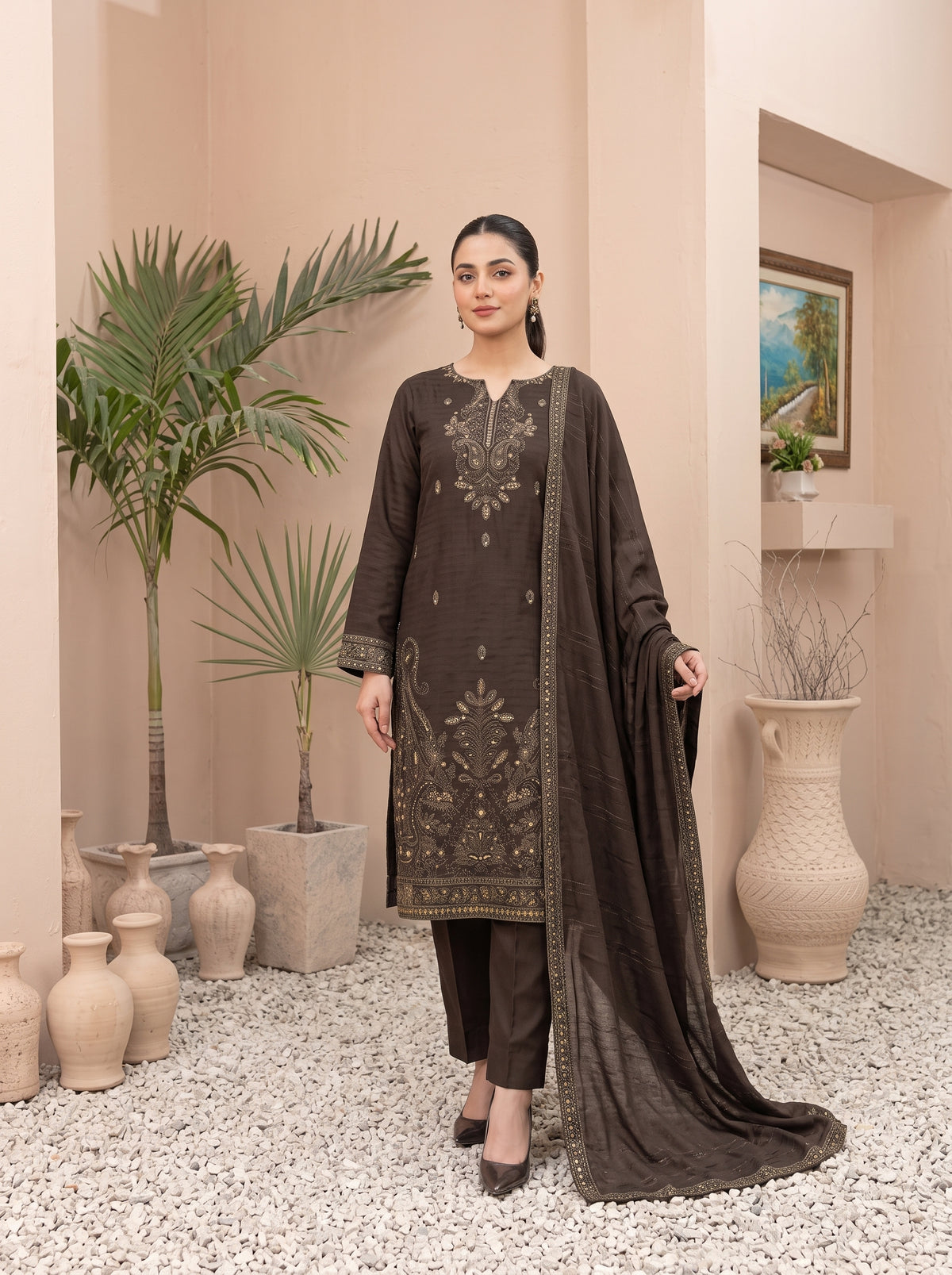 MEENA 3pcs Un-Stitched  Embroidered Dhanak [D-6301]