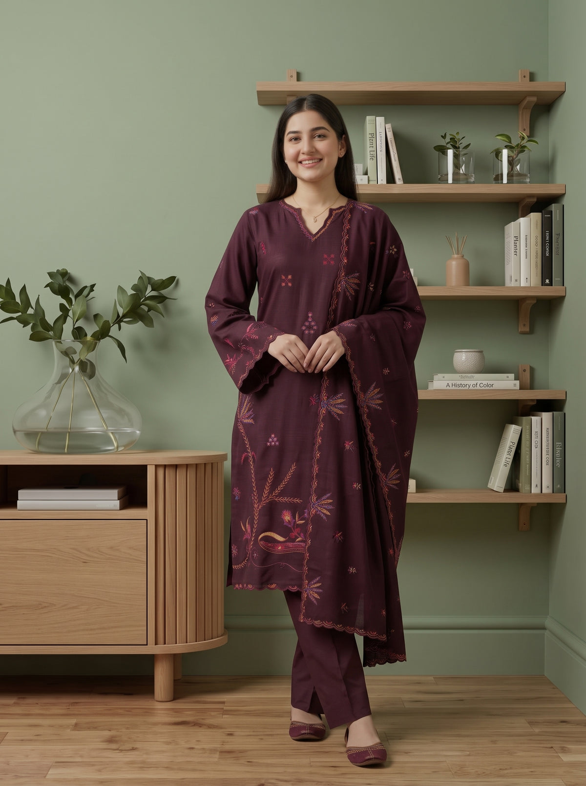 AYSANA 3pcs Un-Stitched Emb Khaddar [D-5875]