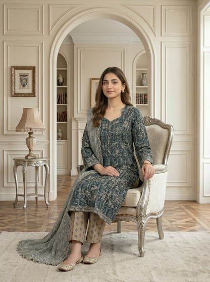 MARIUM 3pcs Un-Stitched Emb Printed Lawn [D-4142]