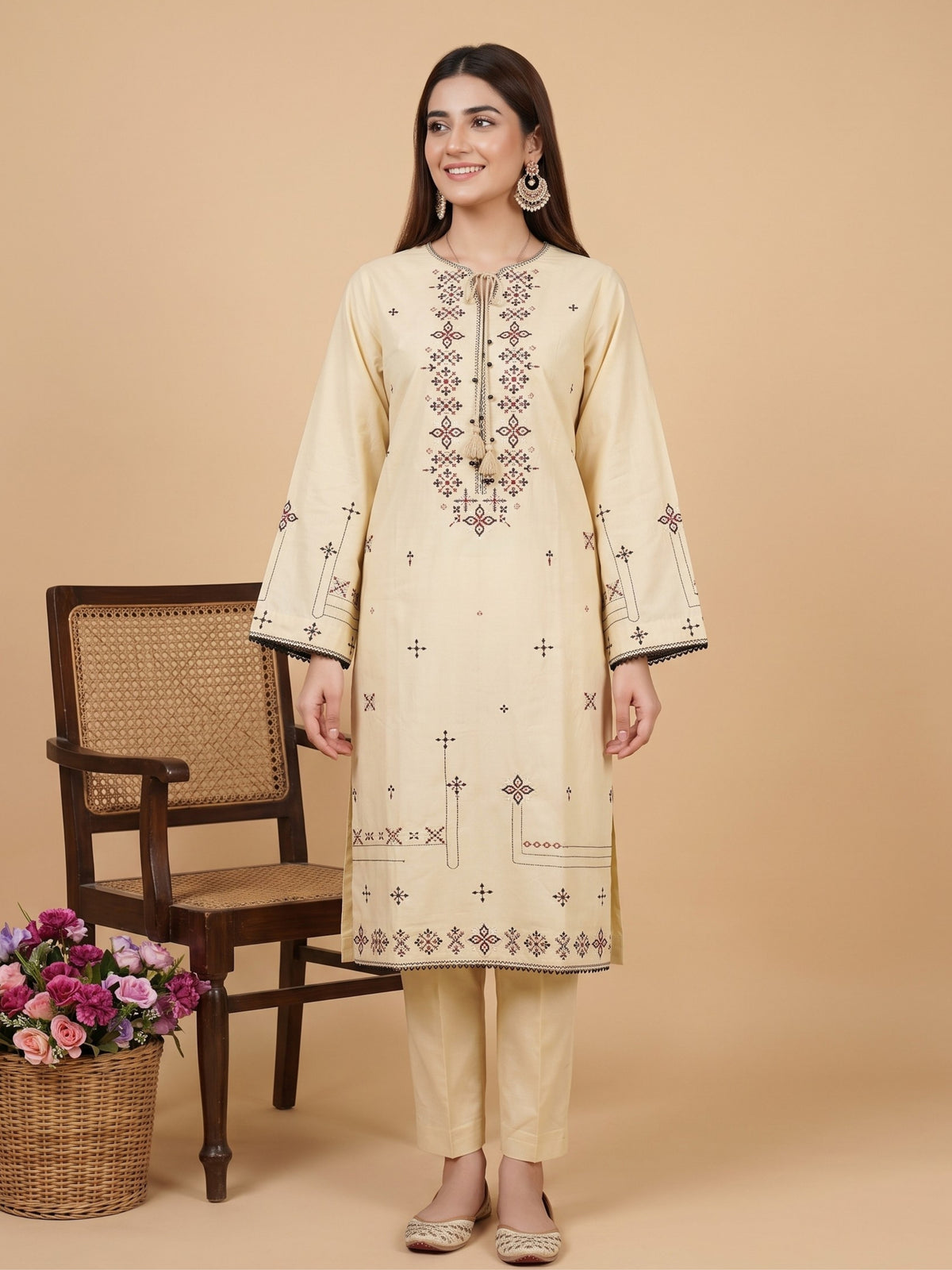 NAIMAAH 2pcs Stitched Emb Cotton [D-5155]