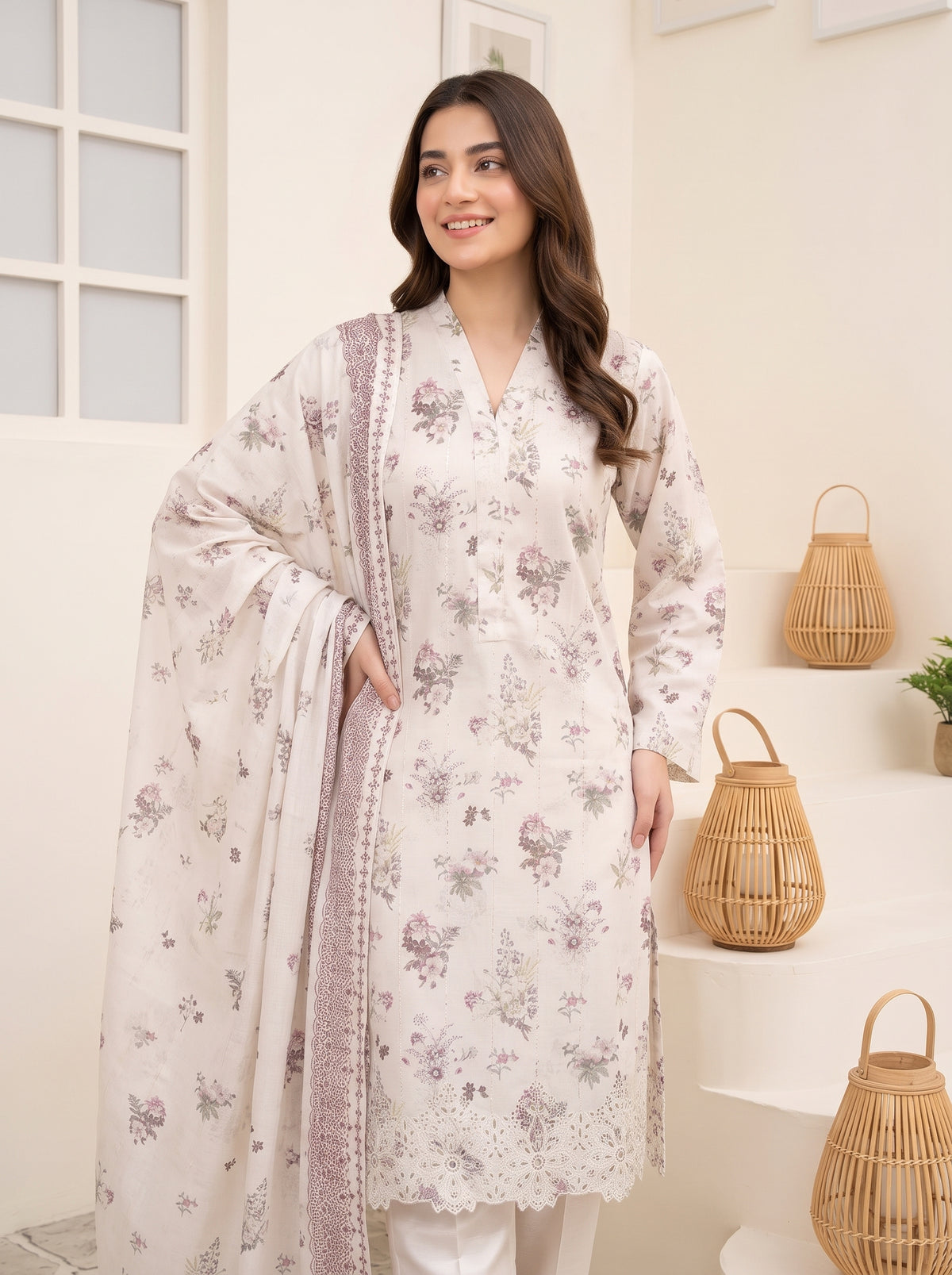 CALIA 3pcs Un-Stitched Emb Printed Staple [D-6073]