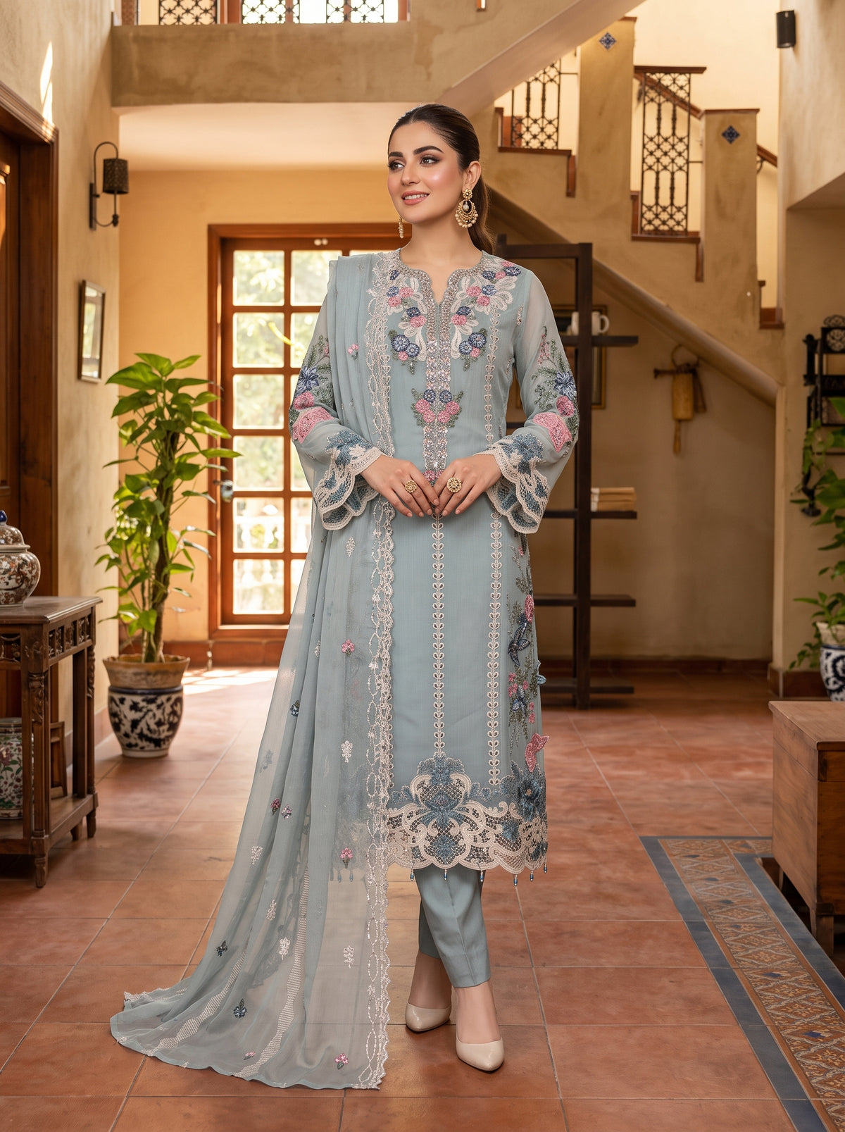 ZAFIELLE 3pcs Semi-Stitched Emb Chiffon [D-5102]
