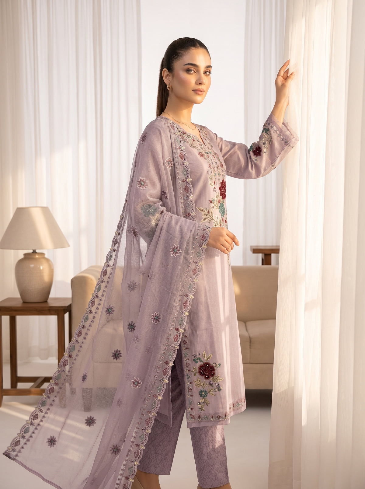 ARIBA 3pcs Stitched Fancy Emb Khaddi [D-5845]