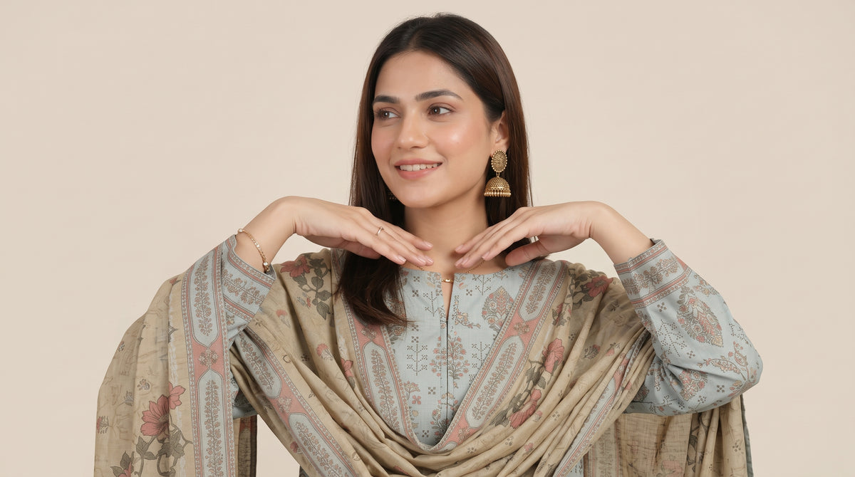 GHAZAL 3pcs Stitched Printed Khaddar [D-6143]