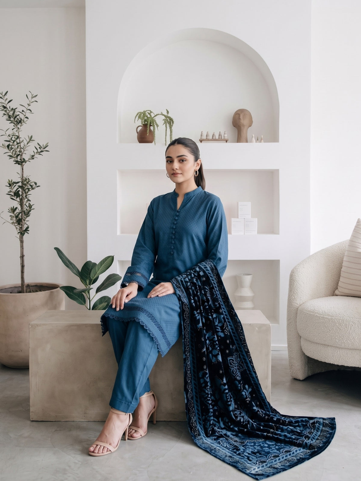 AERIS 3pcs Stitched Jacquard Dhanak [D-6748]