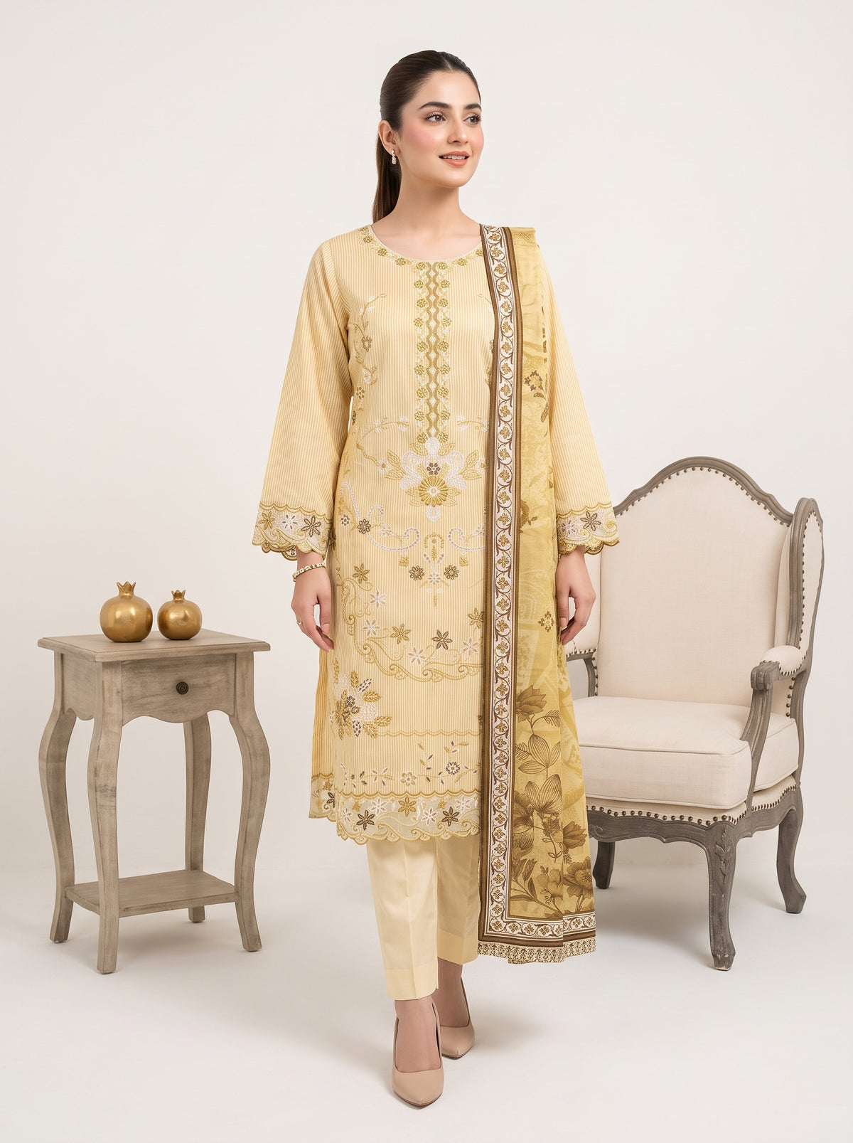 SOULAY 3pcs Un-Stitched Emb Viscose [D-6152]