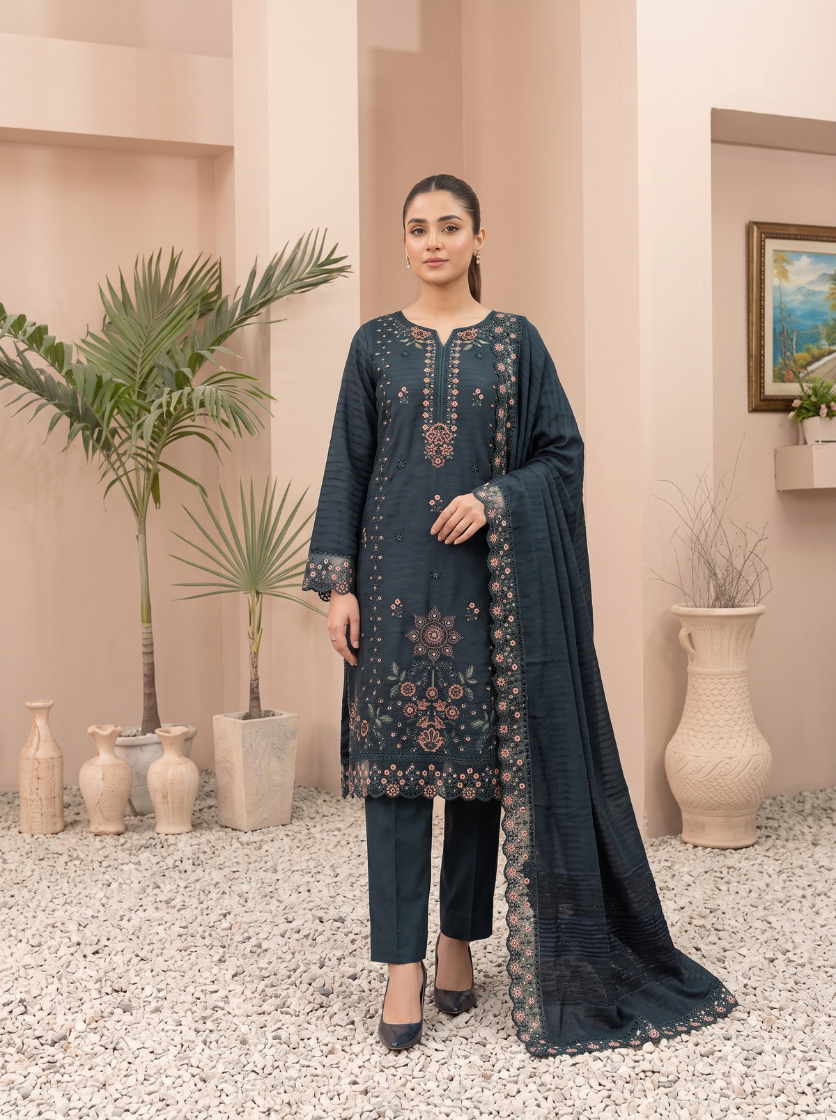 MEENA 3pcs Un-Stitched  Embroidered Dhanak [D-6304]
