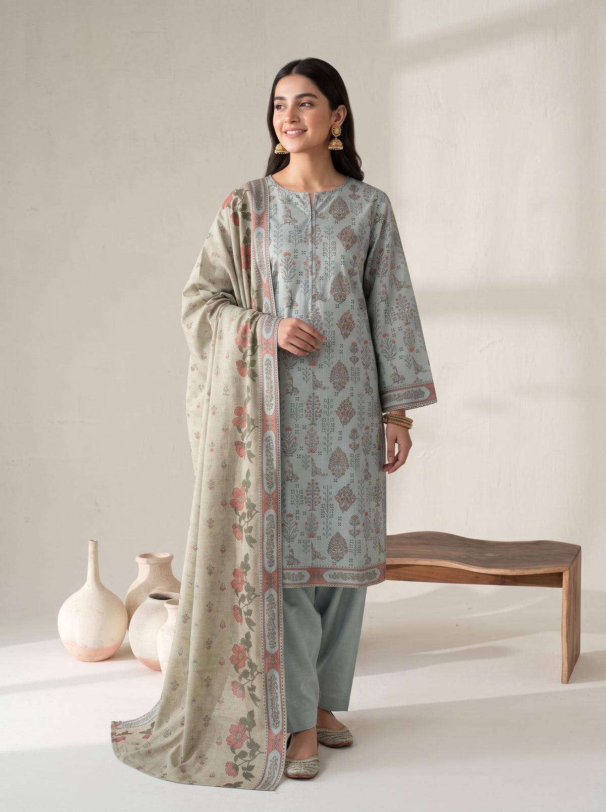 RESHAM 3pcs Un-Stitched Printed Khaddar [D-6143]