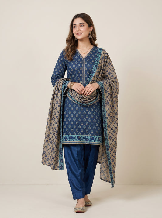 BAHAR 3pcs Stitched Printed Khaddar [D-6275]