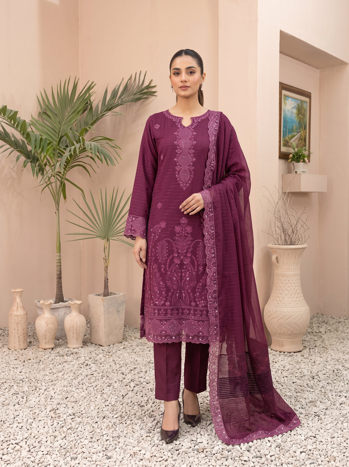 MEENA 3pcs Un-Stitched  Embroidered Dhanak [D-6305]